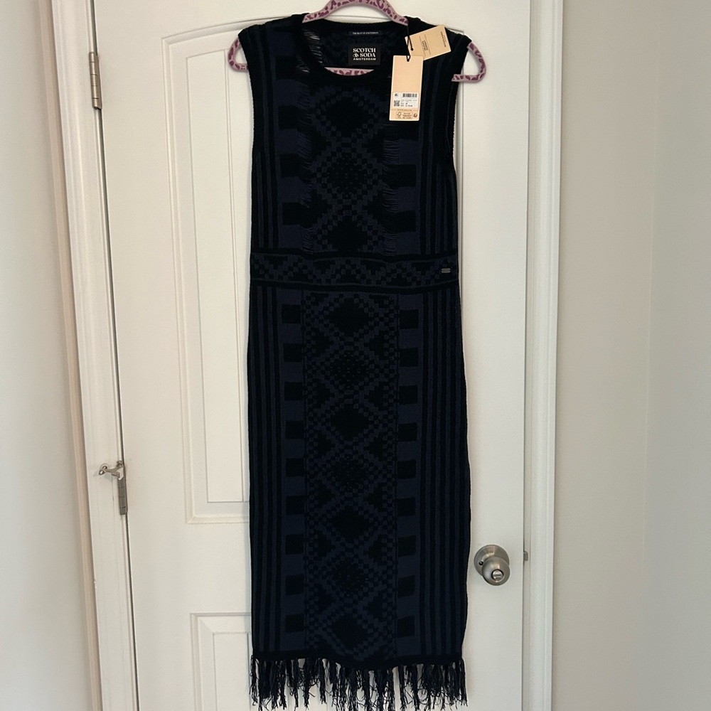 NWT Scotch & Soda Navy and Black woven fringe dress! Never worn. Still h…